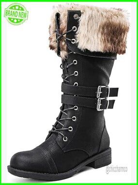 Mid Calf to Knee High Dressy Lace Up Combat Boots Low Heel